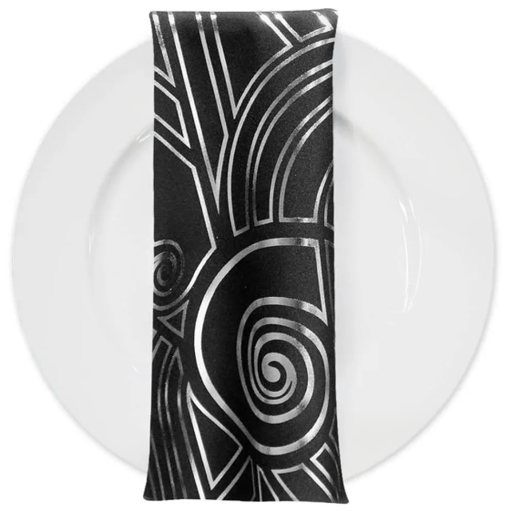 Luxor (Metallic Print) Table Napkin in Black and Silver