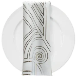 Luxor (Metallic Print) Table Napkin in White and Silver
