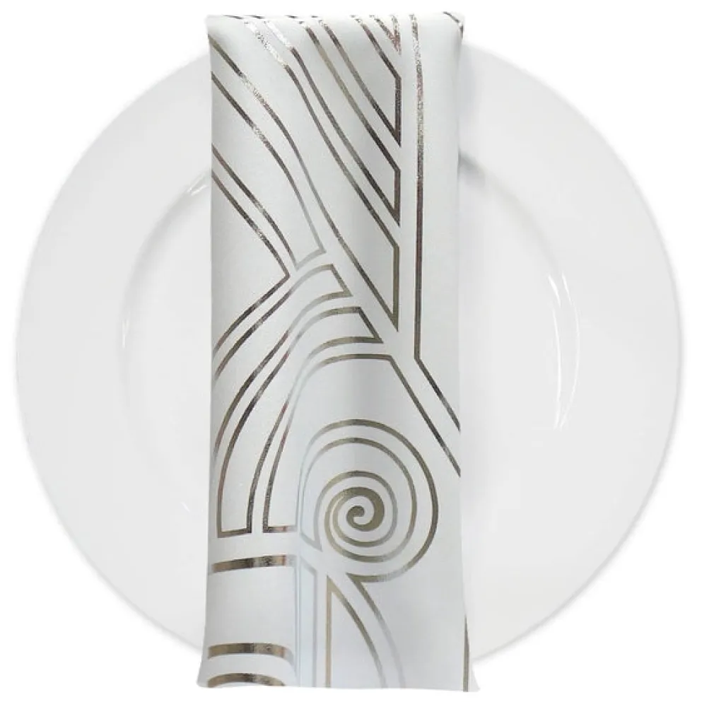 Luxor (Metallic Print) Table Napkin in White and Silver