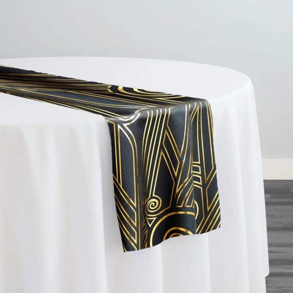 Luxor (Metallic Print) Table Runner in Black and Gold