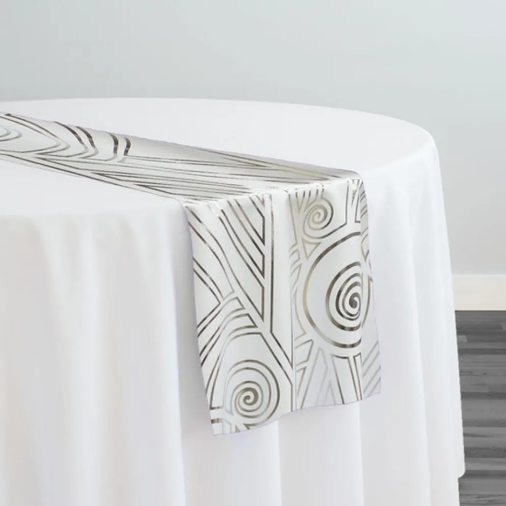 Luxor (Metallic Print) Table Runner in White and Silver