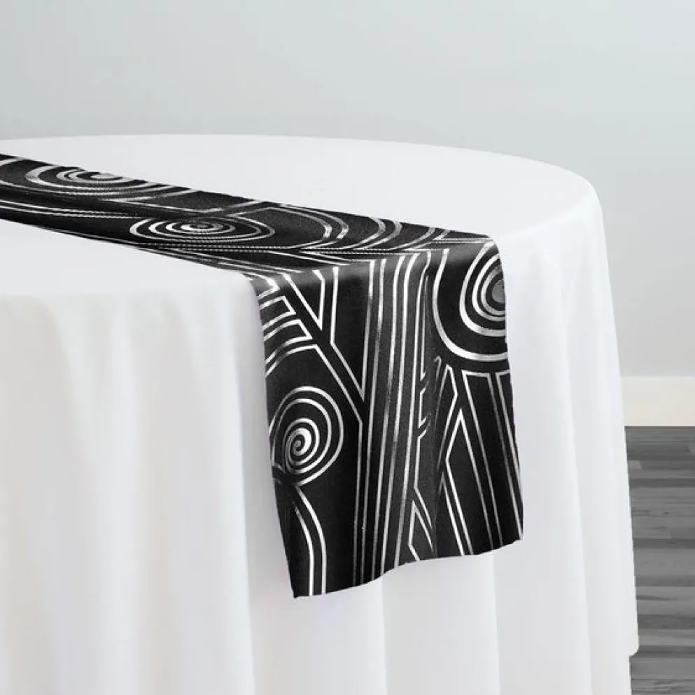 Luxor (Metallic Print) Table Runner in Black and Silver
