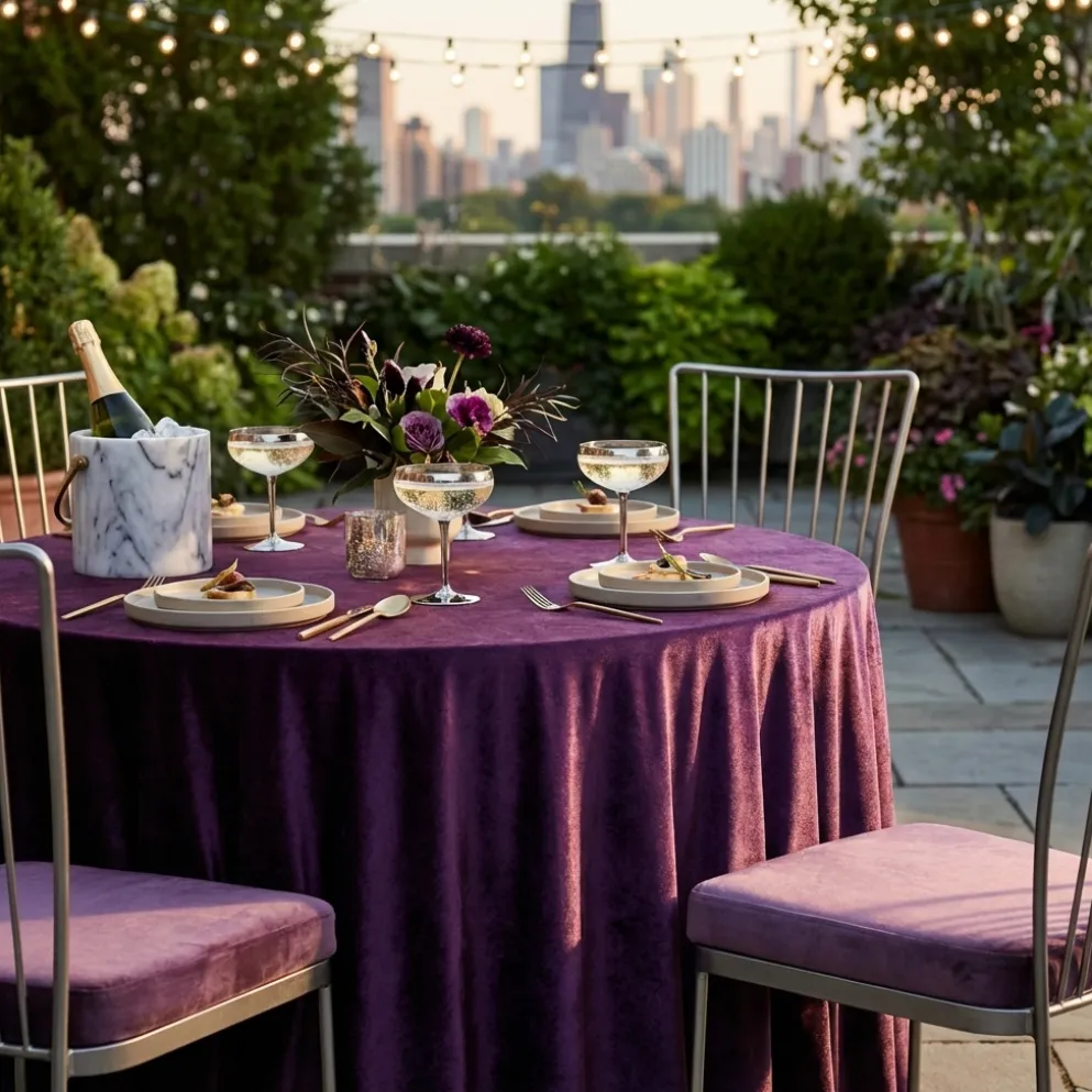 Luxury Plush Velvet Table Linen in Plum