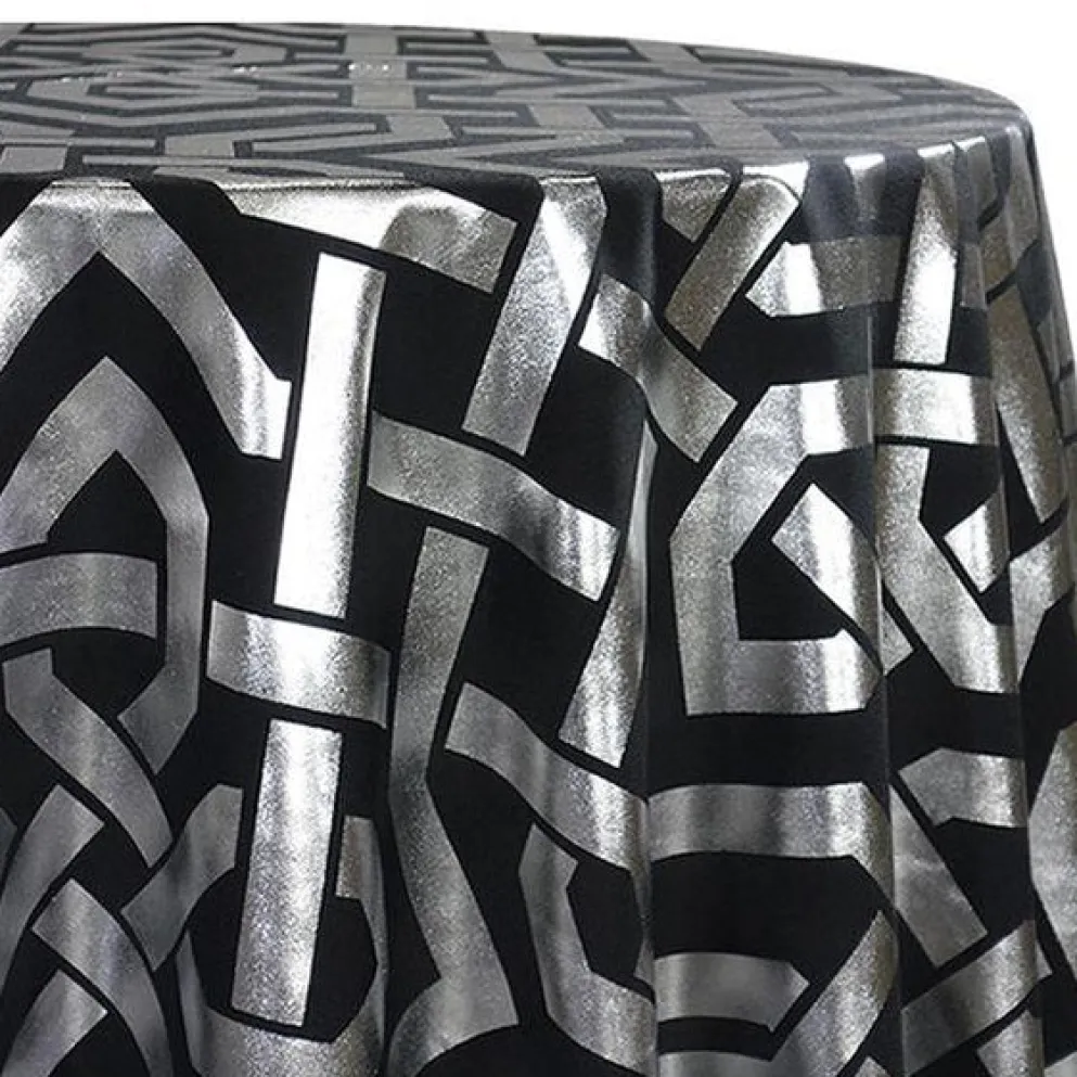 Majestic (Metallic Print) Table Linen in Black and Silver