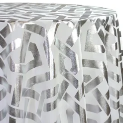Majestic (Metallic Print) Table Linen in White and Silver