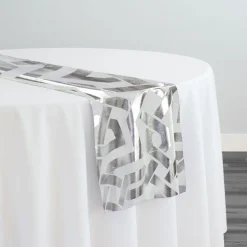 Majestic (Metallic Print) Table Runner in White and Silver
