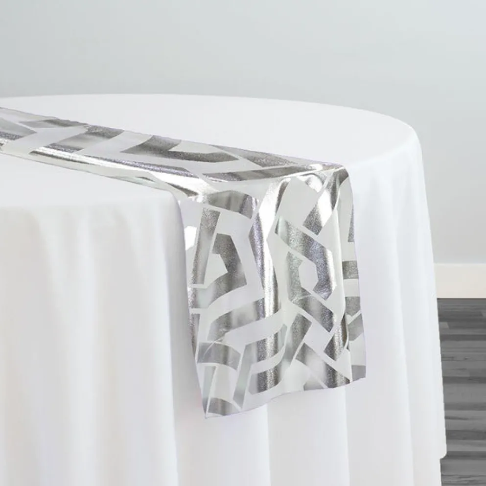 Majestic (Metallic Print) Table Runner in White and Silver