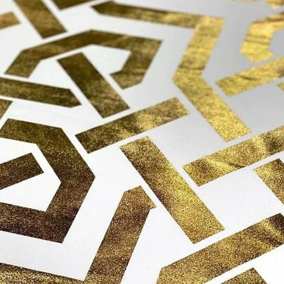Majestic (Metallic Print) Table Runner in White and Gold