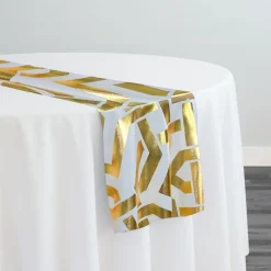 Majestic (Metallic Print) Table Runner in White and Gold