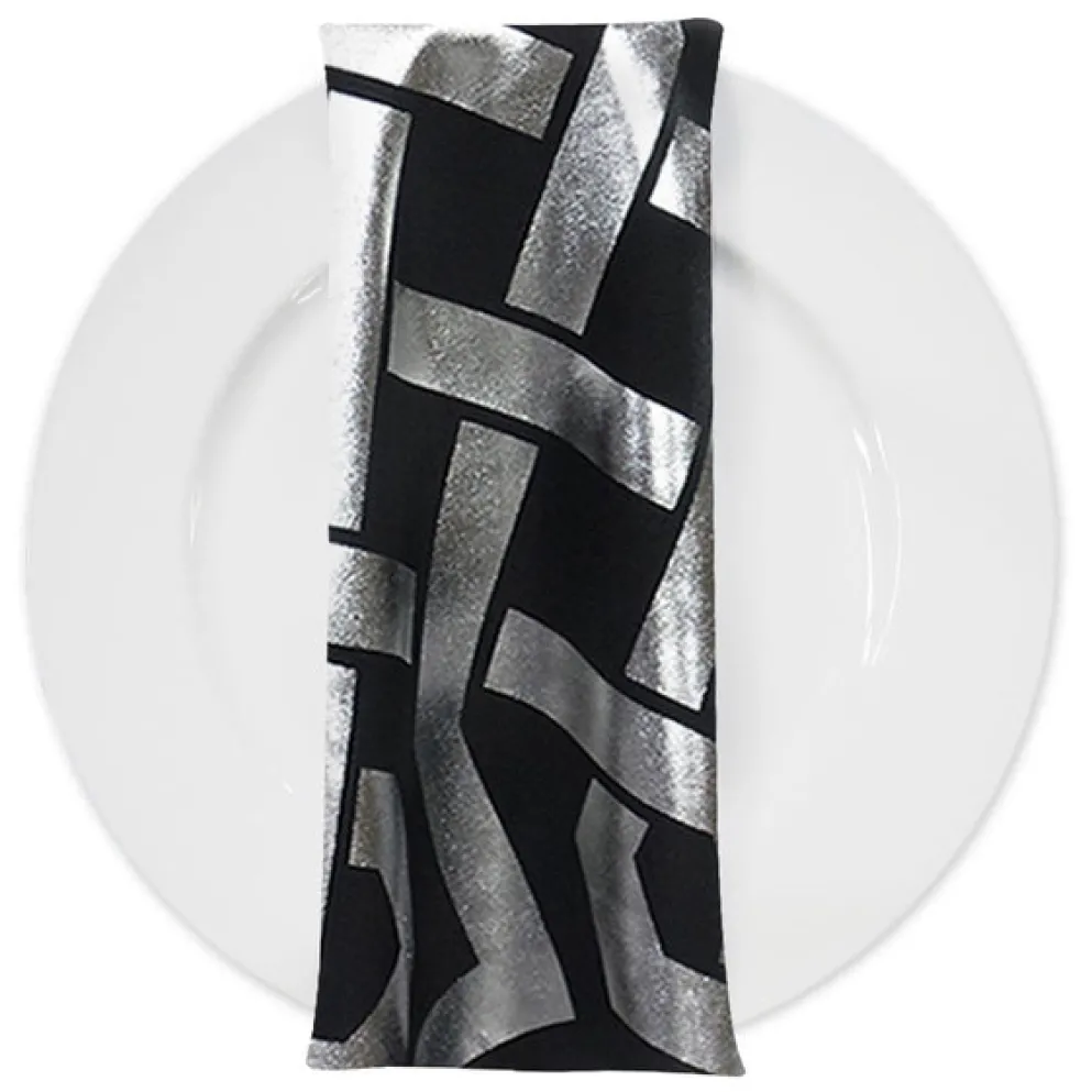 Majestic (Metallic Print) Table Napkin in Black and Silver