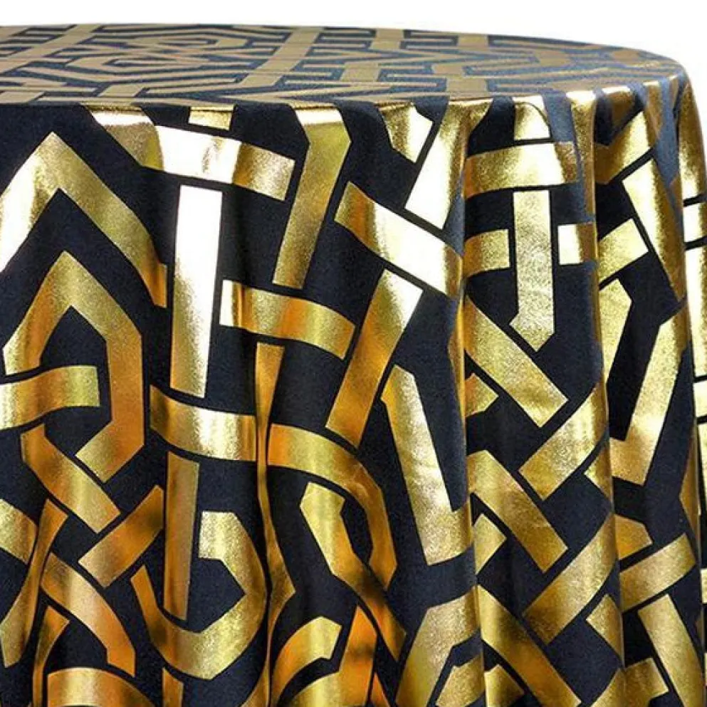 Majestic (Metallic Print) Table Linen in Black and Gold