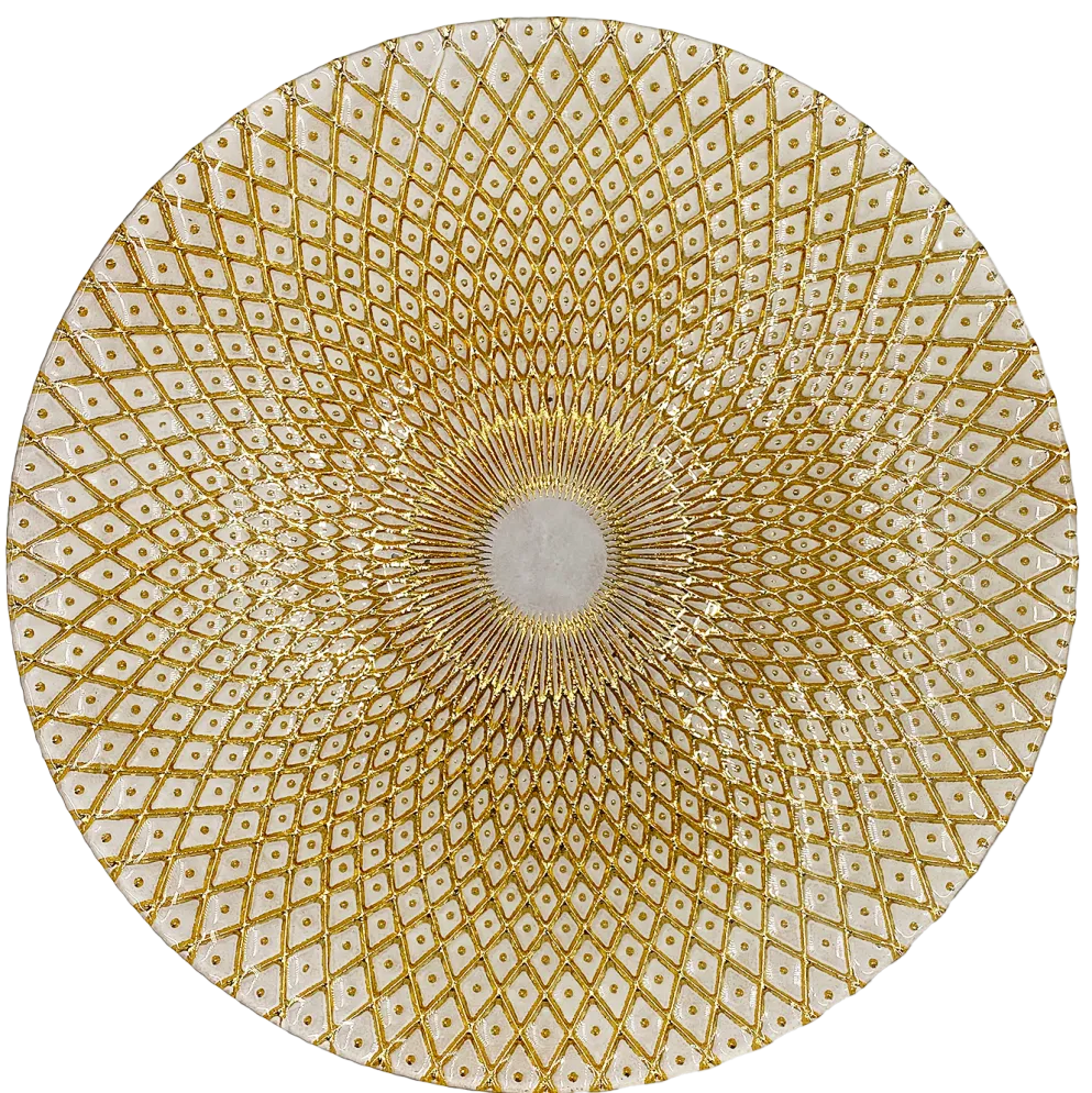 Mandala - Glass Charger Plate in Gold / White (Item # 0230)
