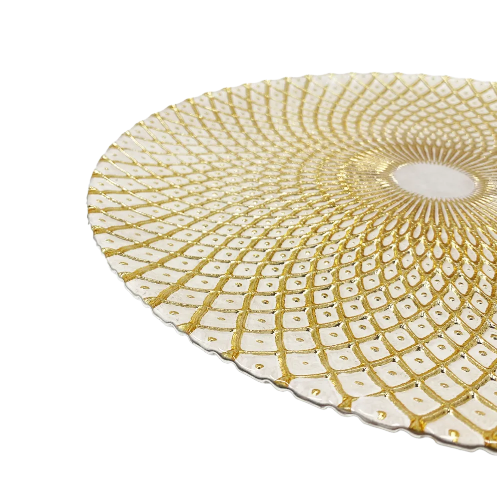 Mandala - Glass Charger Plate in Gold / White (Item # 0230)