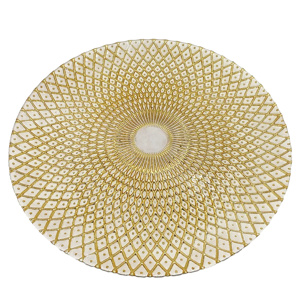 Mandala - Glass Charger Plate in Gold / White (Item # 0230)