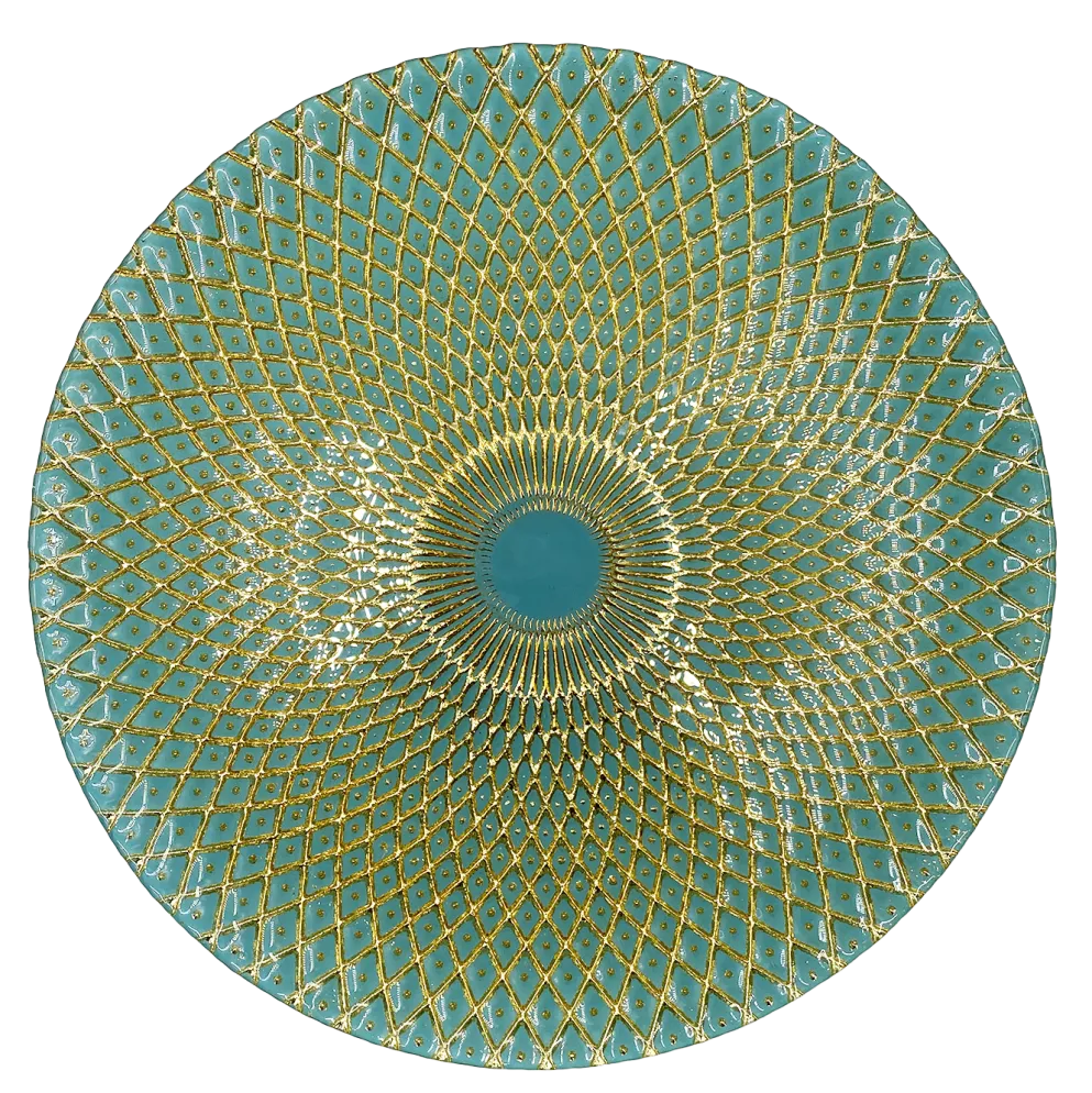 Mandala - Glass Charger Plate in Gold Teal (Item # 0230)