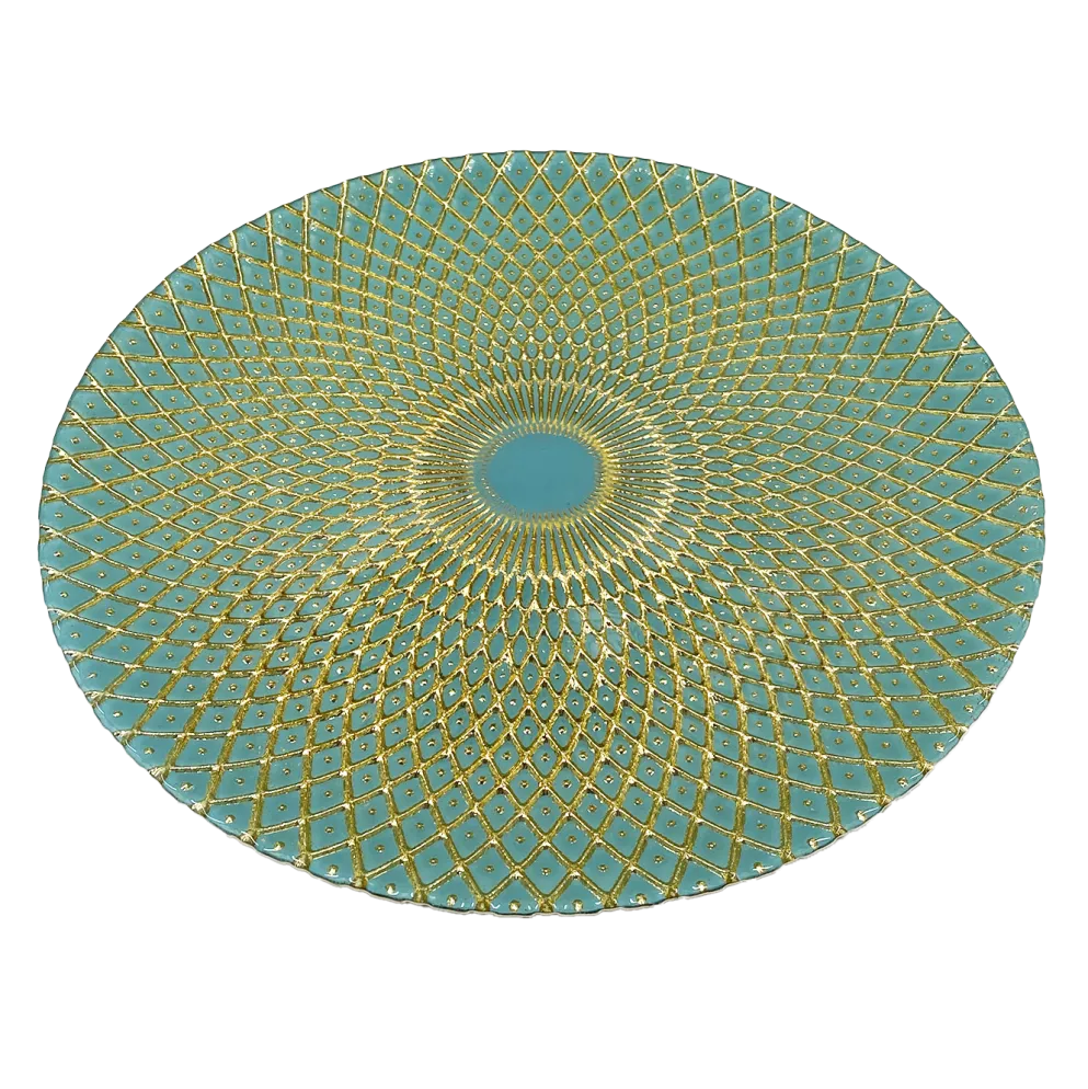 Mandala - Glass Charger Plate in Gold Teal (Item # 0230)