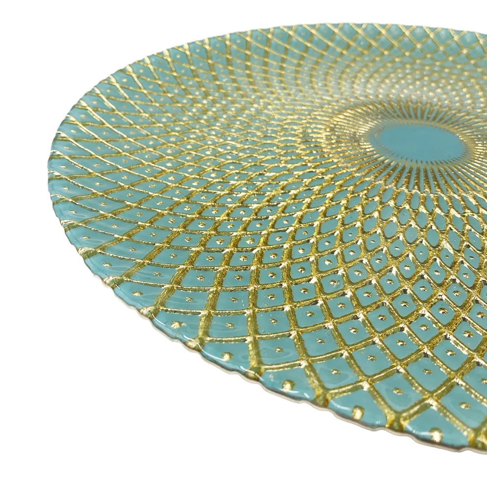 Mandala - Glass Charger Plate in Gold Teal (Item # 0230)