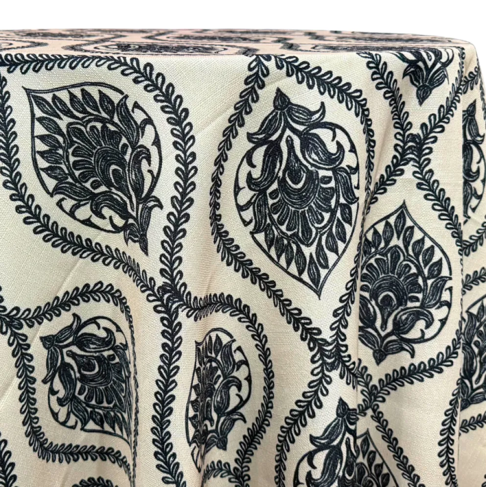 Mayfair (Slub Print) Table Linen in Black / Taupe