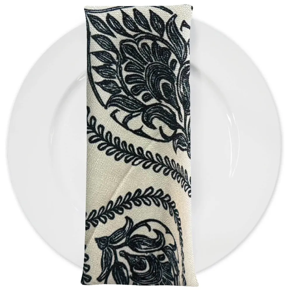Mayfair (Slub Print) Table Napkin in Black / Taupe