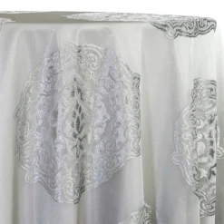 Medallion Jacquard Sheer Table Linen in Silver