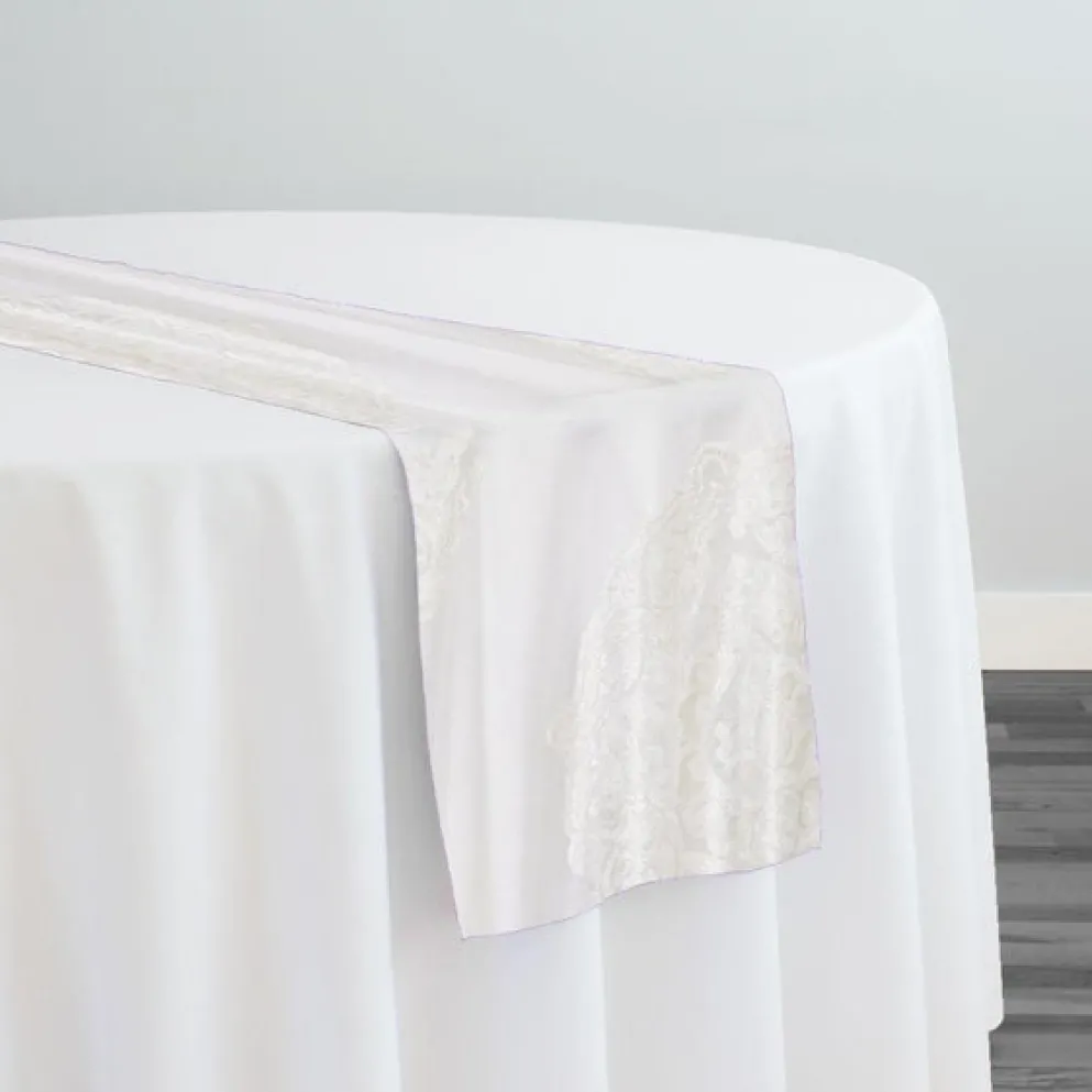 Medallion Jacquard Sheer Table Runner in Ivory