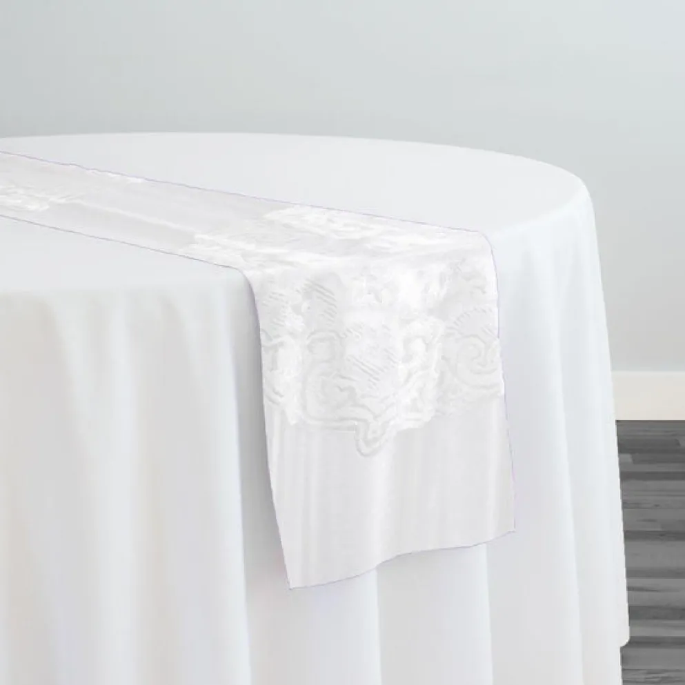 Medallion Jacquard Sheer Table Runner in White