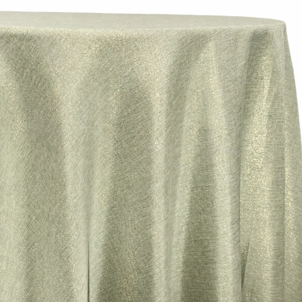 Metallic Burlap Table Linen in Sage/Gold