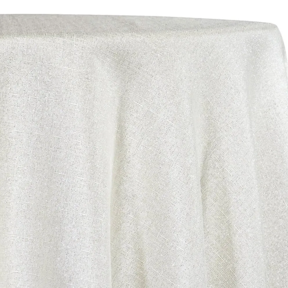 Metallic Burlap Table Linen in White/Silver