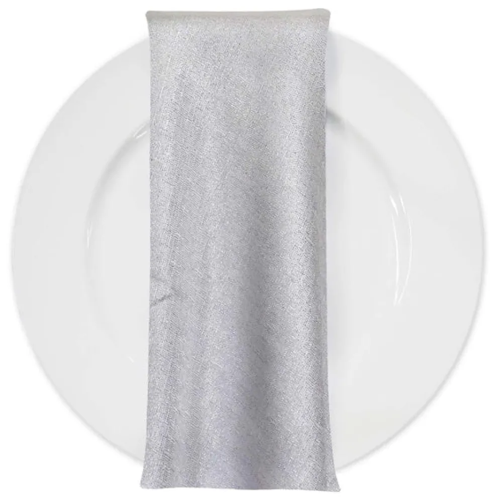 Metallic Burlap Table Napkins in Silver/Silver