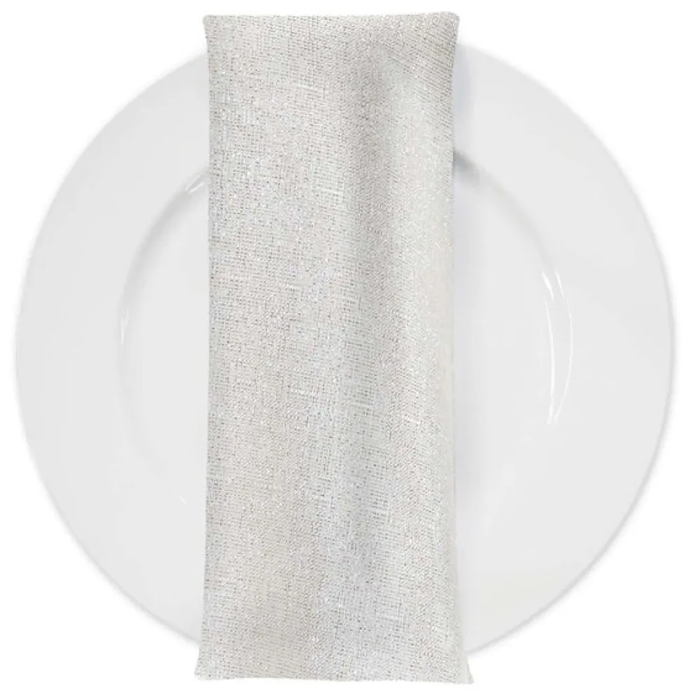 Metallic Burlap Table Napkins in White/Silver