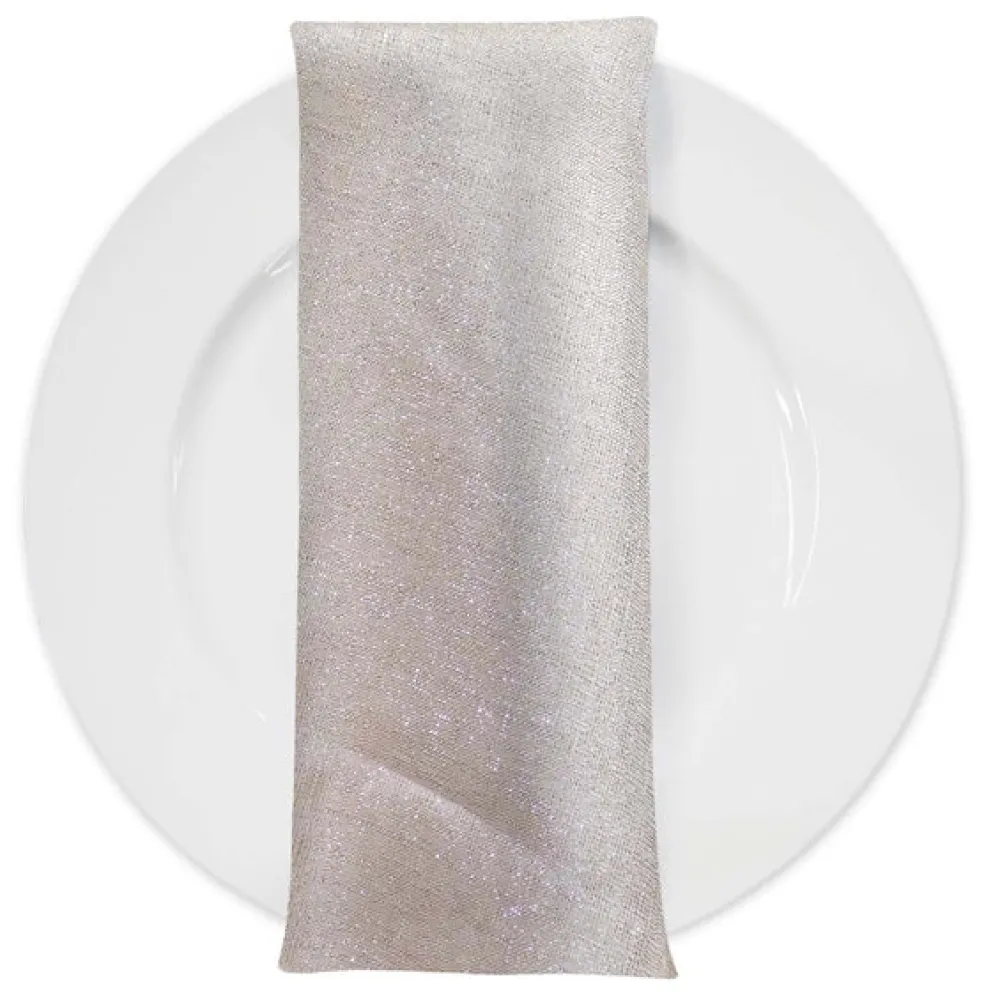 Metallic Burlap Table Napkins in Ivory/Silver