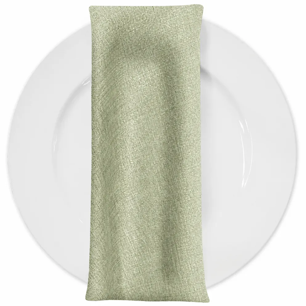 Metallic Burlap Table Napkins in Sage/Gold