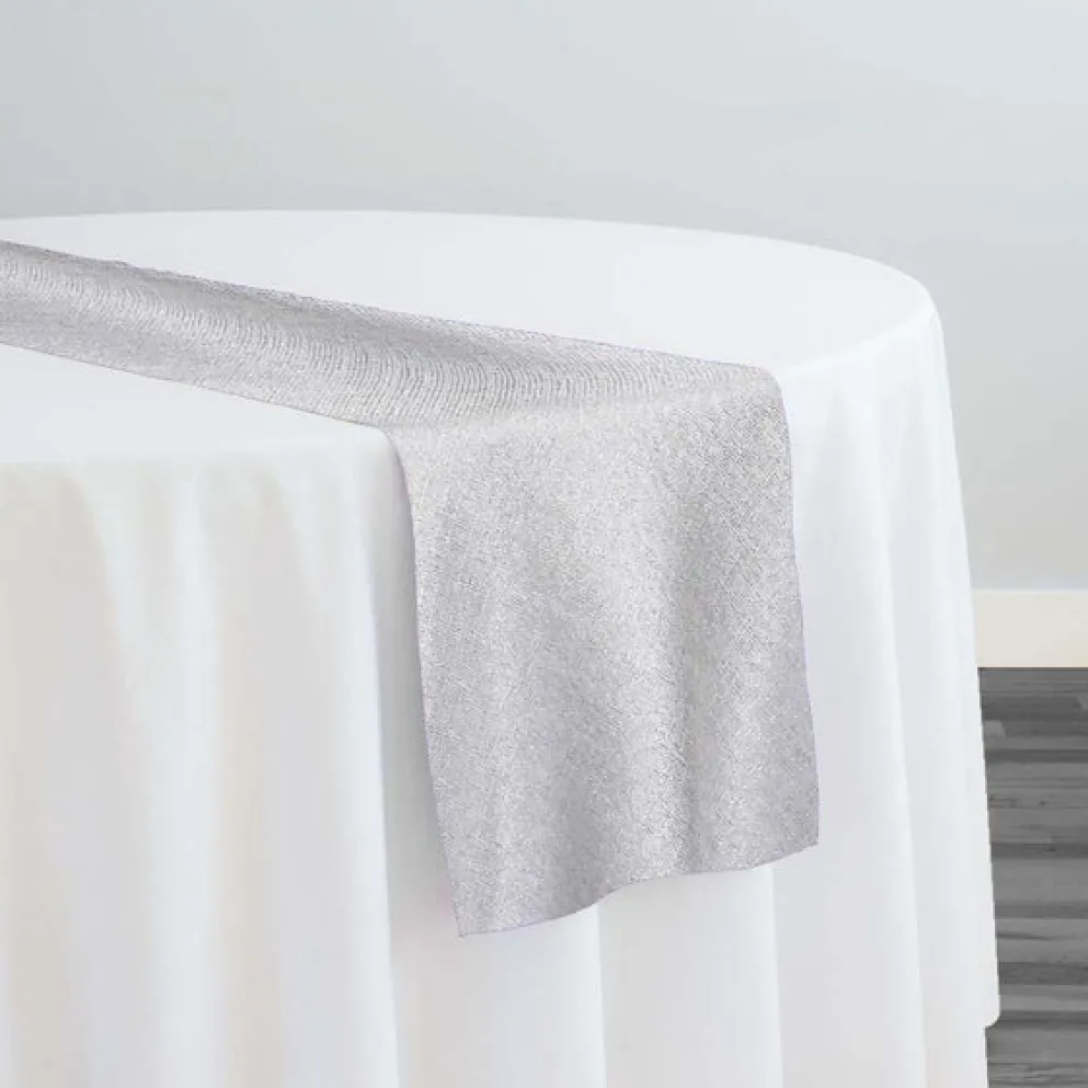 Metallic Burlap Table Runner in Silver/Silver