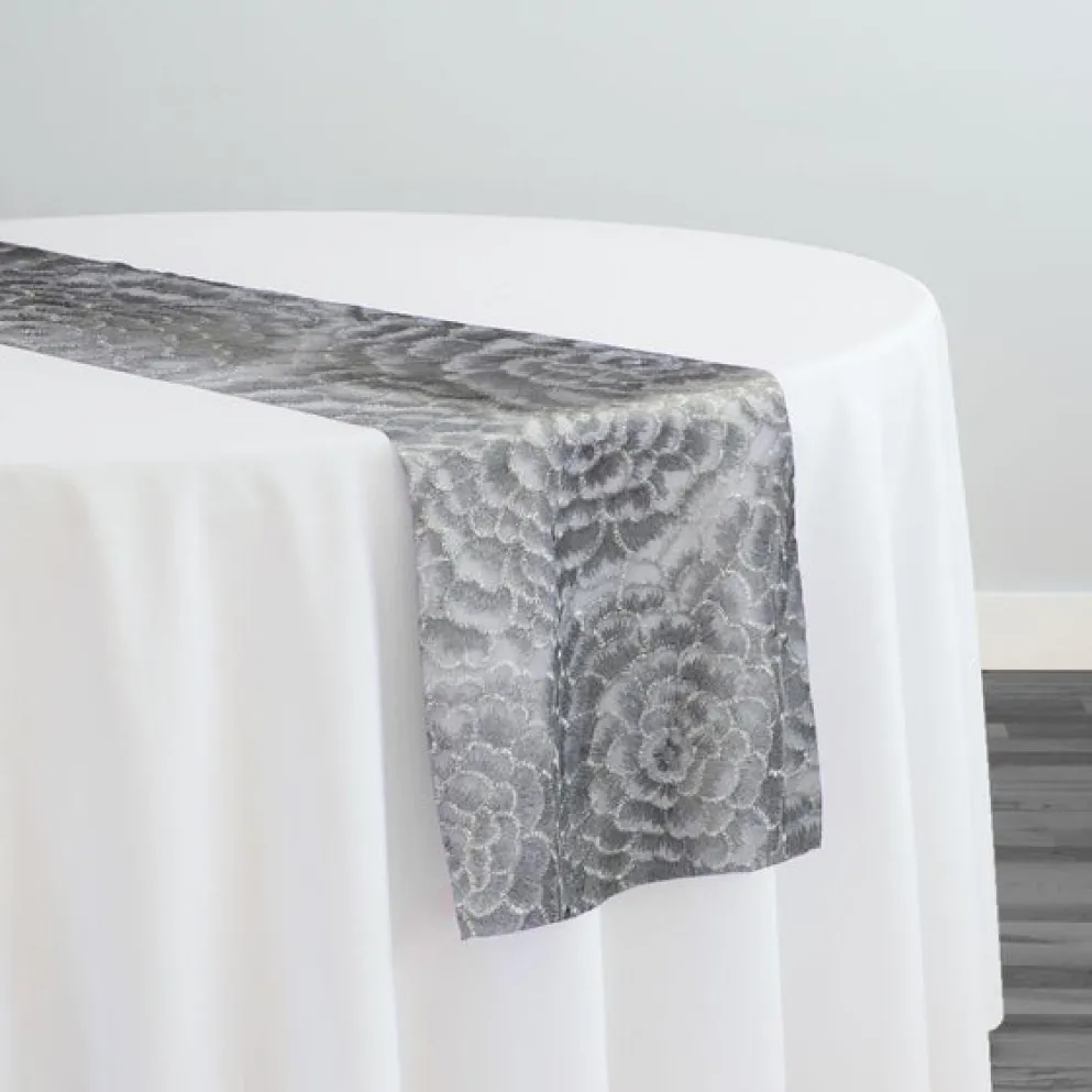 Metallic Rose Table Runner in Silver