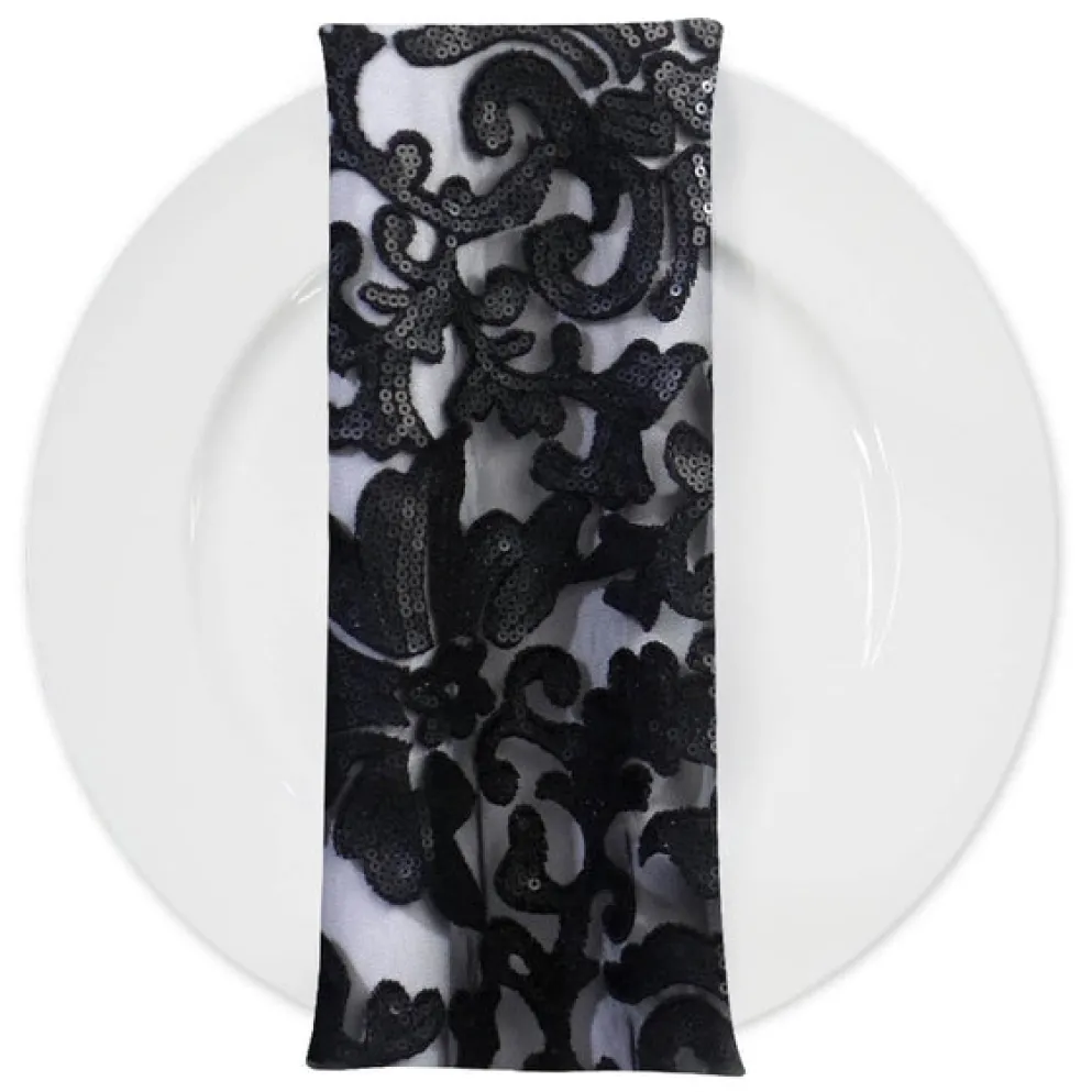 Milan Lace (w/ Poly Lining) Table Napkin in Black