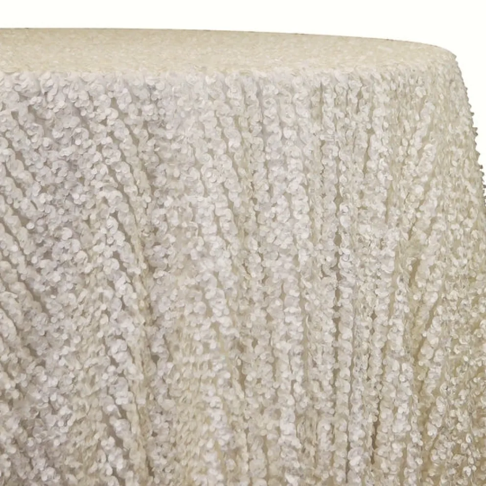 Mini Petals On Mesh Table Linen in Ivory