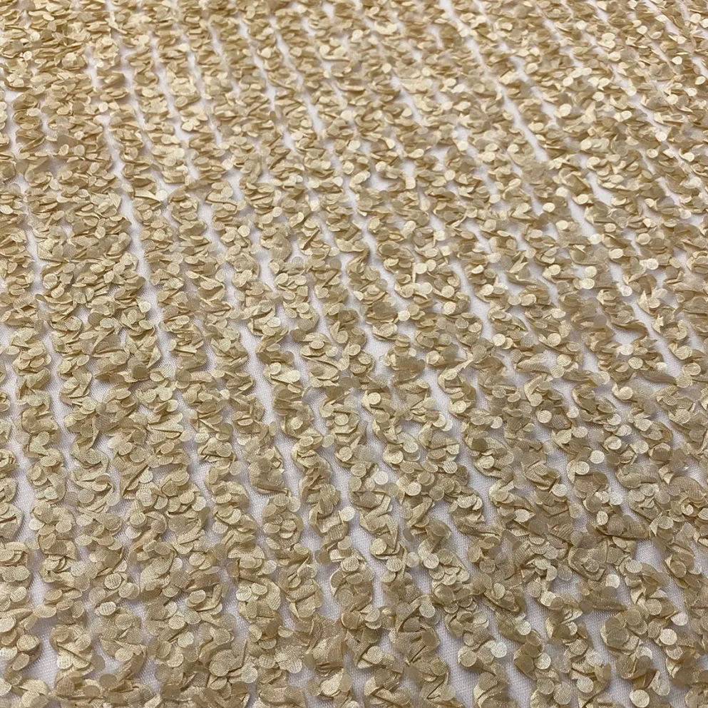 Mini Petals On Mesh Table Linen in Champagne