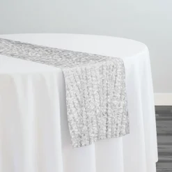 Mini Petals On Mesh Table Runner in White