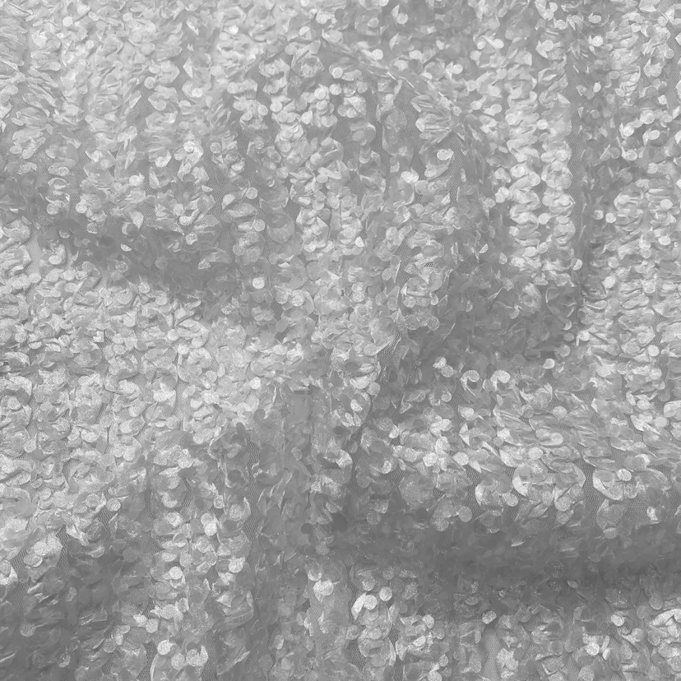 Mini Petals On Mesh Table Runner in White