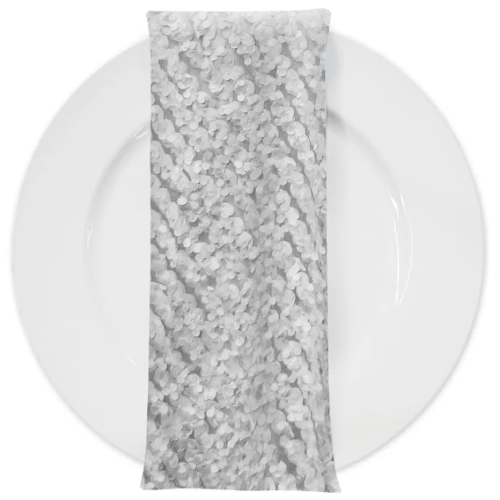 Mini Petals On Mesh (w/ Poly Lining) Table Napkin in White