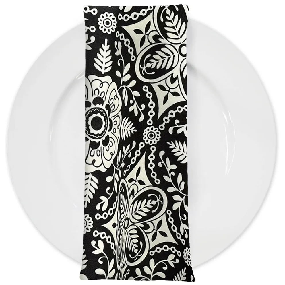 Morocco (Poly Print) Table Napkin in Black