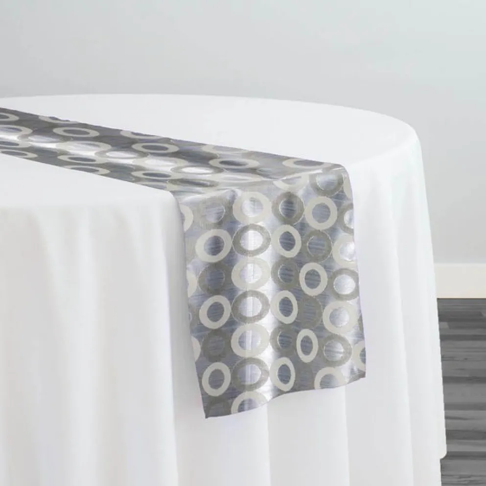 Mosaic Jacquard (Reversible) Table Runner in Ivory and Silver