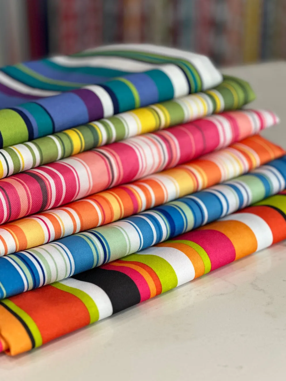Multi-Color Stripe Table Linen in Sunset