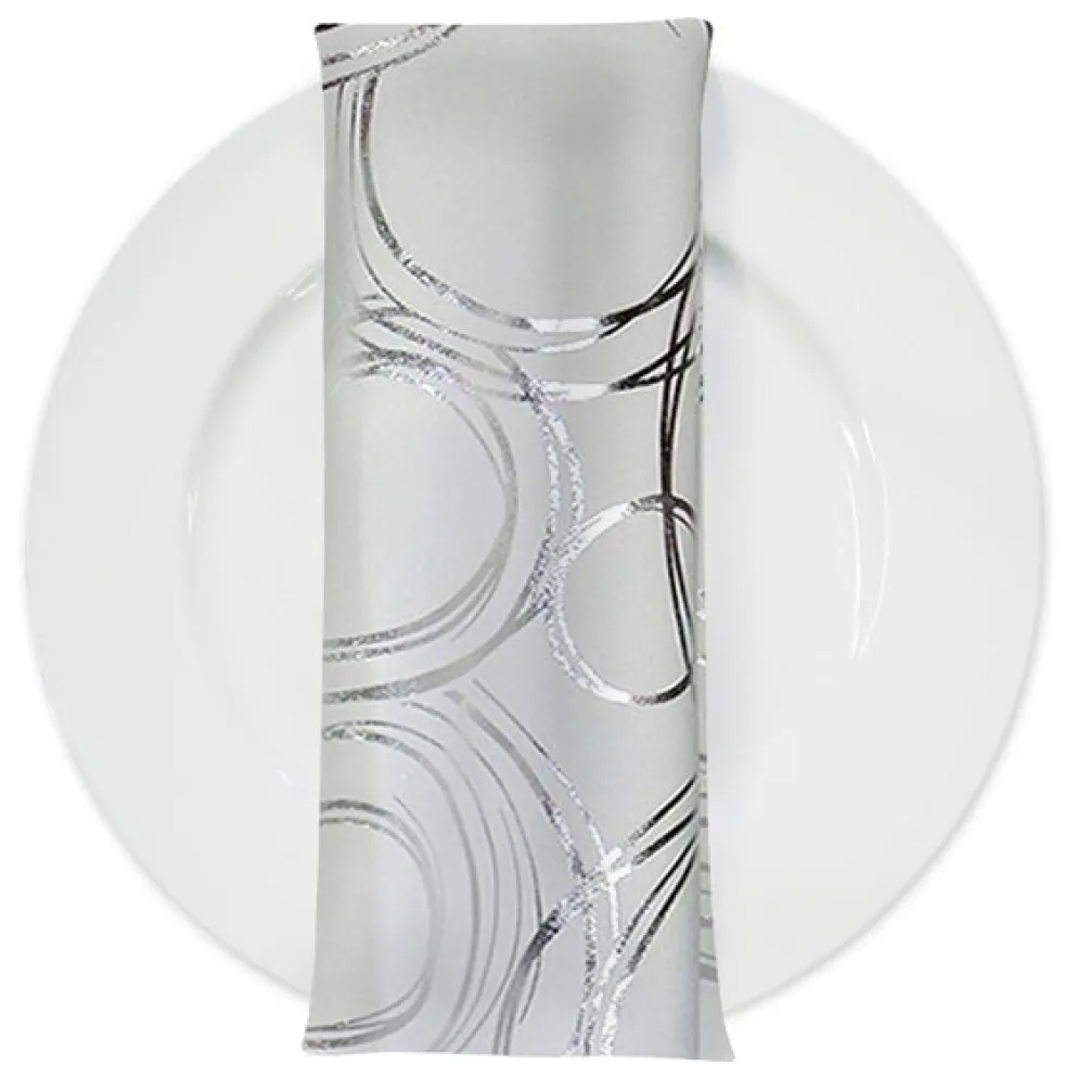 Orbit (Metallic Print) Table Napkin in White and Silver