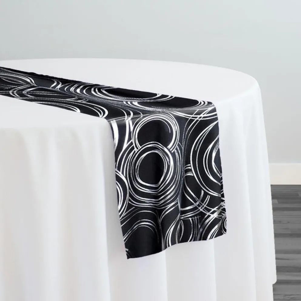 Orbit (Metallic Print) Table Runner in Black and Silver