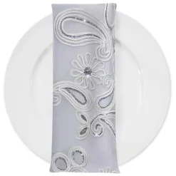 Paisley Floret Sequins (w/ Poly Lining) Table Napkin in White