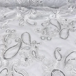 Paisley Floret Sequins (w/ Poly Lining) Table Napkin in White