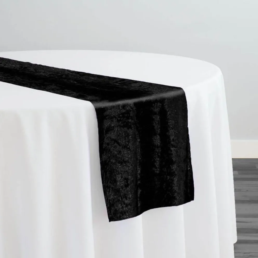 Panne (Crush) Velvet Table Runner in Black