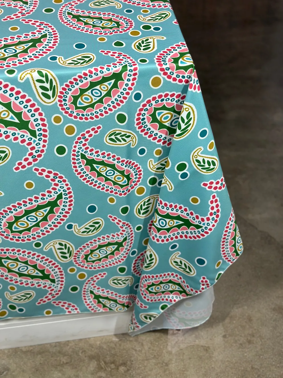 Pastel Paisley (Poly Print) Table Linen in Blue