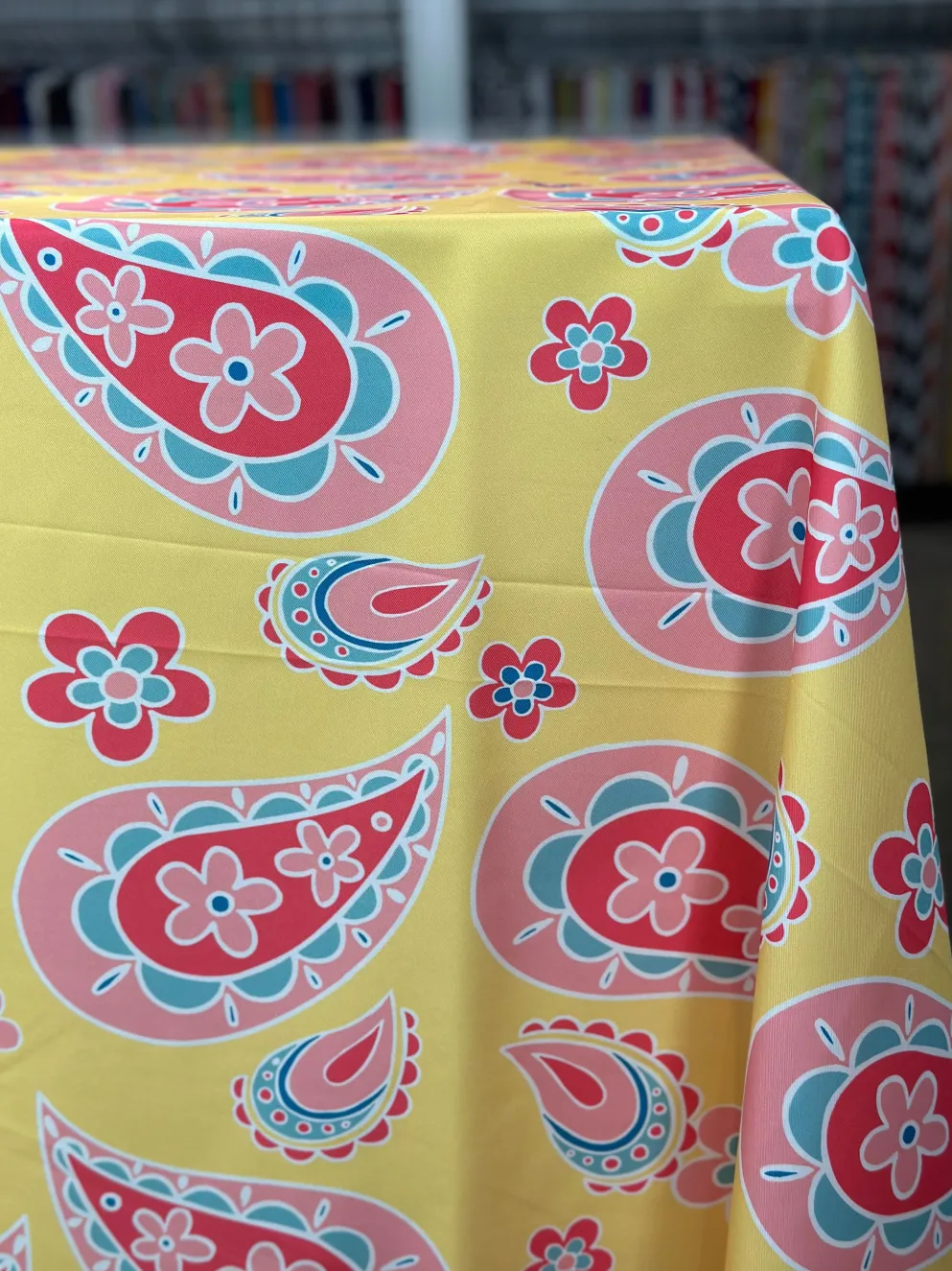 Pastel Paisley (Poly Print) Table Linen in Yellow